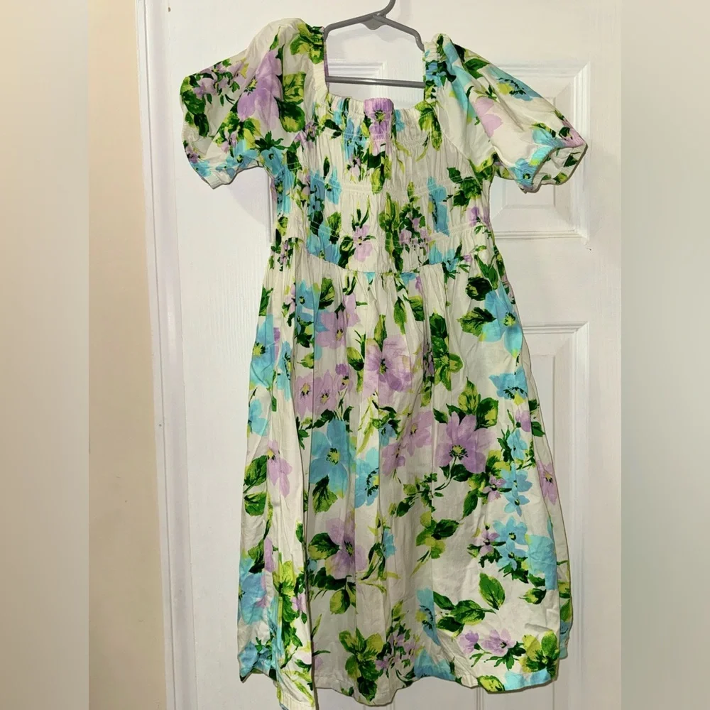 Old Navy Girls Floral Puff Sleeve Smocked Dress Size L 10/12
